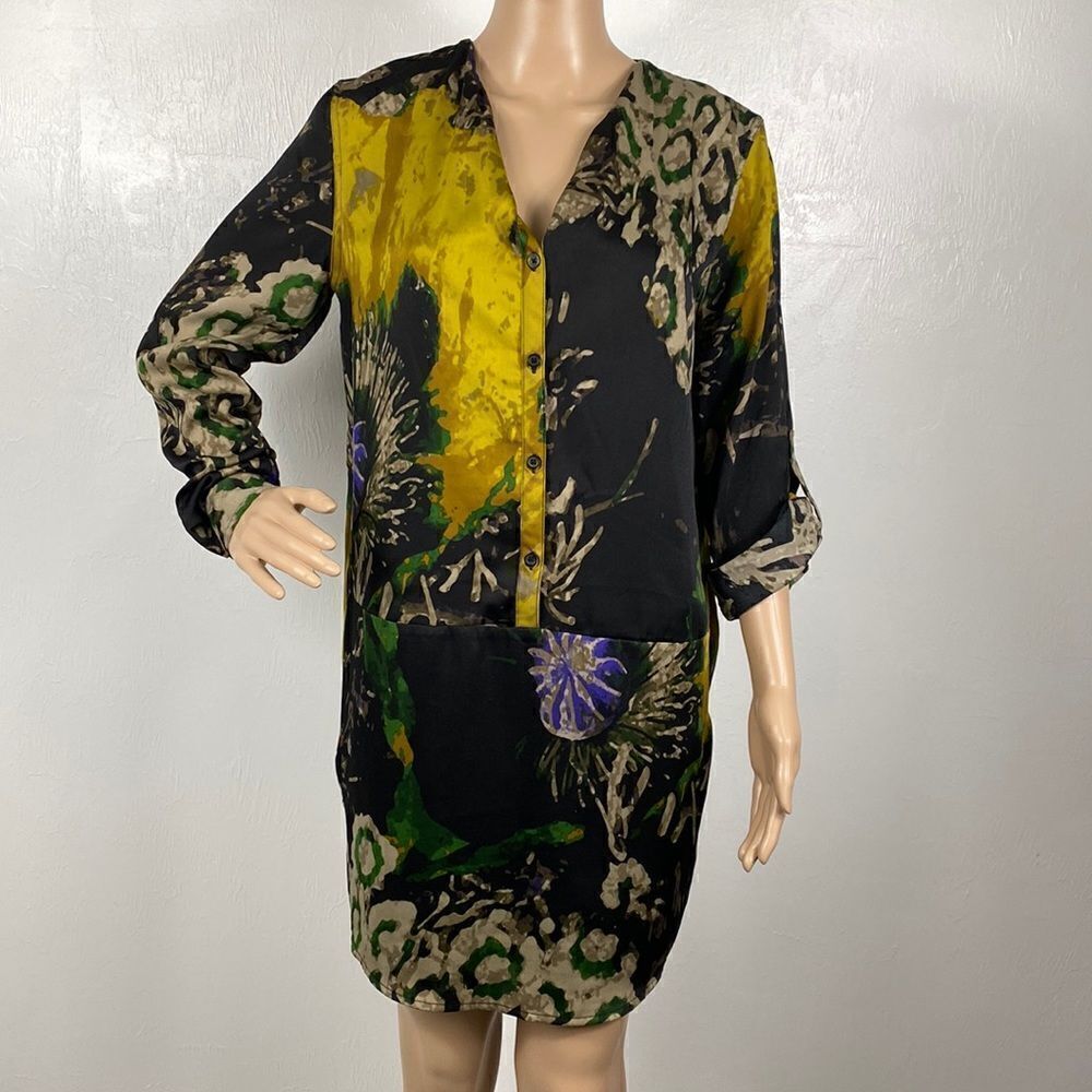 Joe Fresh Long Sleeve Drop Waist Abstract Print Dress size XS